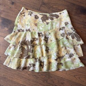 LOFT Floral Tiered Mini Skirt in Green and Brown